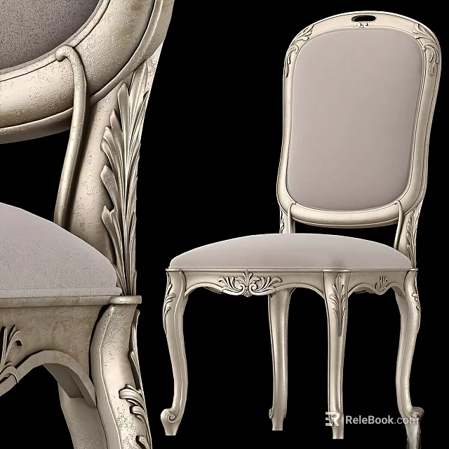 Elegant Classic Accent Chair With Silver Carved Frame And Light Gray Upholstered Seat Backrest 3d model 