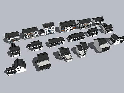 Traditional Ancient Architecture Models With Various Styles And Sloped Roof Designs 3d model