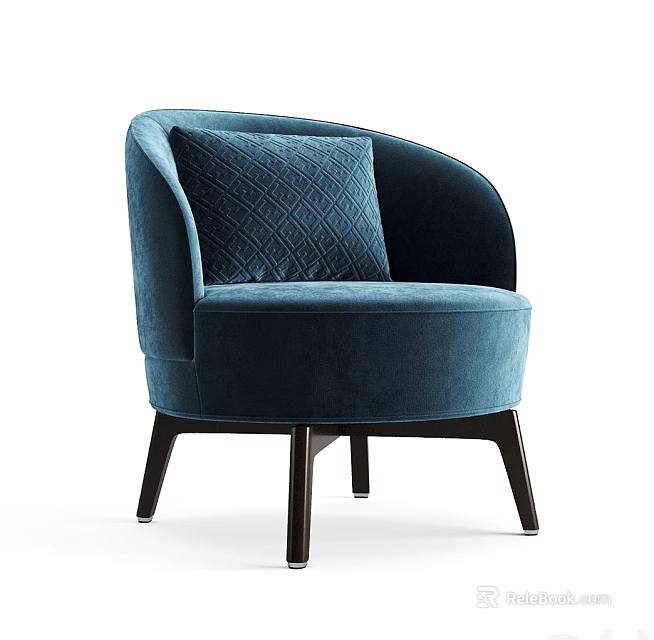 Modern Teal Velvet Accent Chair With Diamond Pattern Pillow And Dark Wooden Legs 3d model 