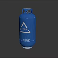 Blue Gas Cylinder With White Triangle Danger Sign And Bottom Logo