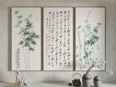 Traditional Chinese Bamboo Plant Paintings Triptych on Wall for Home Decor 3d model