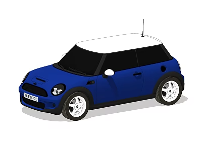 Blue Compact Car With White Roof Black Windows And White Wheels 3d model