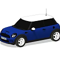Blue Compact Car With White Roof Black Windows And White Wheels