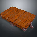 Rustic Wooden Platform Cart With Four Metal Casters And Textured Surface