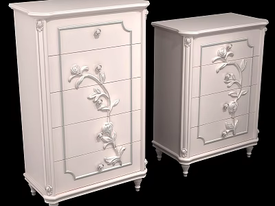 Elegant Classic White Dresser With Floral Rose Carvings And Multiple Drawers 3d model