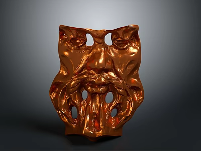 Artistic Copper Owl Sculpture With Detailed Facial Features And Textured Surface 3d model
