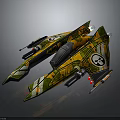 Cosmic Aerospace Camouflage Spaceship with Skull Logo and Unique Wing Design and Weaponry Elements