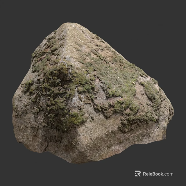 Detailed Natural Mossy Stone With Rough Textured Surface And Green Growth 3d model 