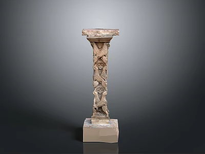 Intricately Carved Stone Column With Classical Design And Square Base 3d model