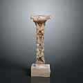Intricately Carved Stone Column With Classical Design And Square Base
