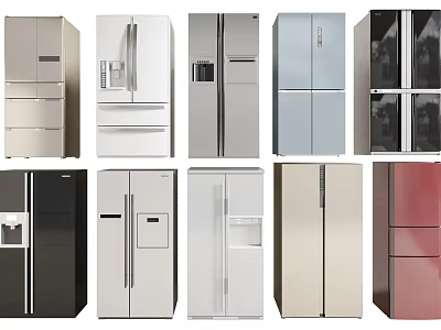 Modern Refrigerators and Freezers With Various Styles Different Colors and Designs 3d model
