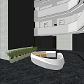 Modern Shopping Mall Lobby With Spacious Interior Black Marble Floor And White Curved Seating