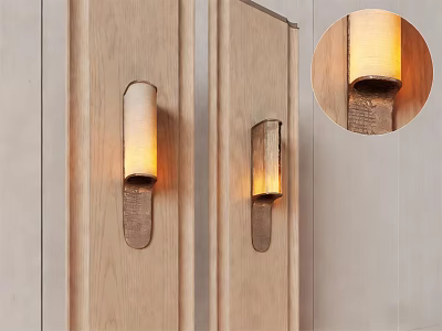 Modern Wall Lamps With Cylindrical Shade Warm Light On Wooden Panel Background 3d model