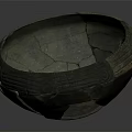 Ancient Clay Bowl With Cracked Surface And Decorative Patterns On Dark Background 3d model