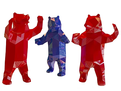 Colorful Geometric Bear Sculptures In Red And Blue With Different Poses Design 3d model