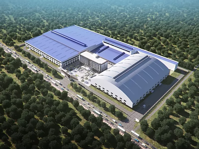 Bird's-eye view of modern factory building area 3d model
