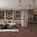 Modern Elegant Boutique Store Interior With Display Shelves Sofa And Herringbone Flooring