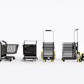 Various Types of Public Shopping Carts with Black Frames Yellow Wheels and Stacked Design