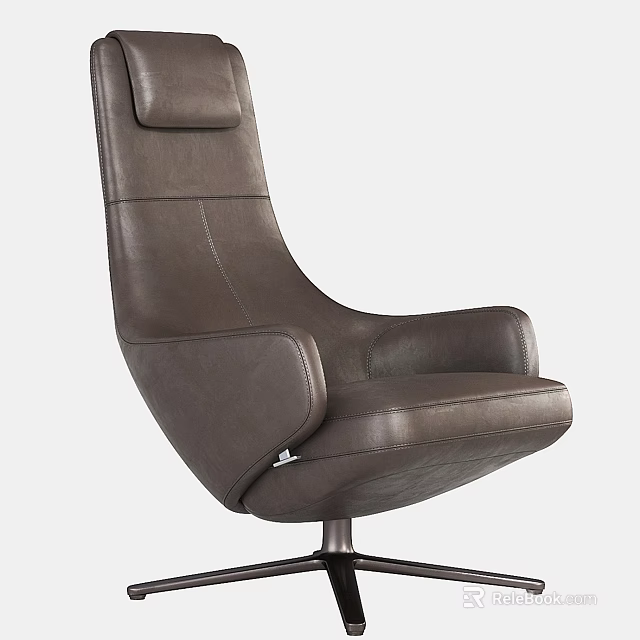 Ergonomic Modern Brown Leather Office Chair With High Back And Swivel Base 3d model 