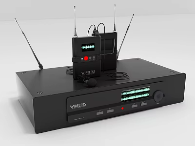 Commercial Wireless Microphone Equipment With Black Receiver Transmitters Antennas And Display Screen 3d model