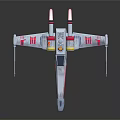 Detailed Fighter Jet Model with White Body Red Stripes X Wing and Dual Engines