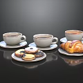 Delicious Coffee with Assorted Cookies and Croissant on Black Surface