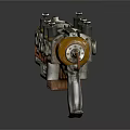 Futuristic Sci Fi Weapon With Mechanical Design Multiple Metallic Barrels And Orange Gray Color