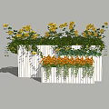White Wooden Flower Planters with Yellow Flowers Orange Blooms and Trailing Greenery Decoration