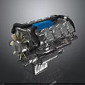 High Performance Car Engine With Blue Component Black Pipes And Silver Metal Parts