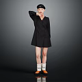 Black Shirt Dress With Matching Cap White Socks And Orange Shoes Fashion Outfit 3d model