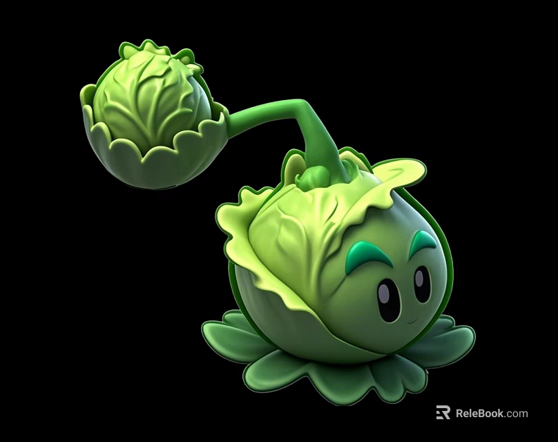 Cute Green Cabbage 3D Character With Expressive Face And Leafy Structure 3d model 