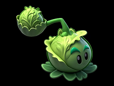Cute Green Cabbage 3D Character With Expressive Face And Leafy Structure 3d model