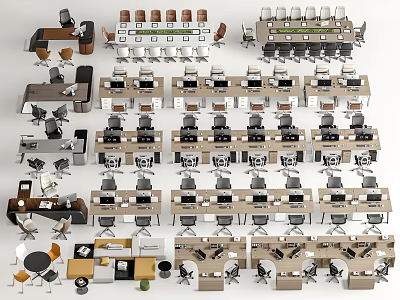 Modern Office Desks With Various Designs Chairs Workstations And Multiple Layout Configurations 3d model