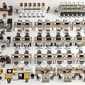 Modern Office Desks With Various Designs Chairs Workstations And Multiple Layout Configurations