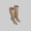 Beige Knee High Suede Boots with Stiletto Heels and Pointed Toe Design