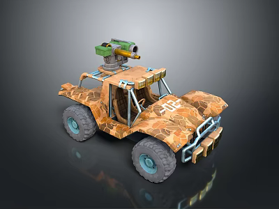 Camouflage Off Road Vehicle With Roof Mounted Green Device And Large Wheels 3d model