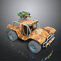 Camouflage Off Road Vehicle With Roof Mounted Green Device And Large Wheels