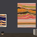 Colorful Abstract Painting With Flowing Lines And Vibrant Hues In Contemporary Room Decor
