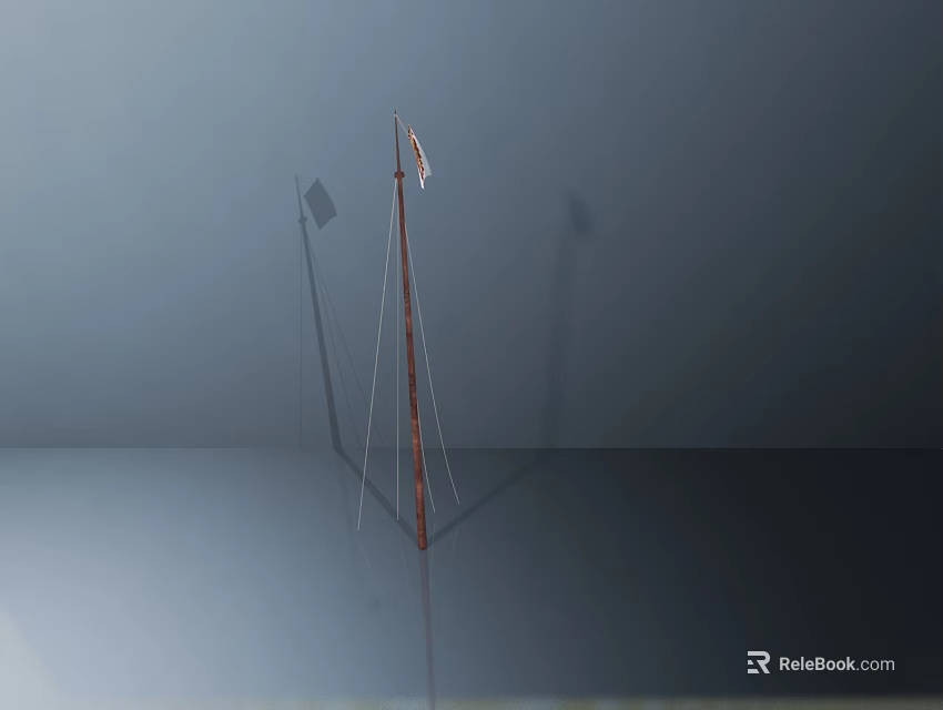 National Flag Mounted On Flagpole Against Gray Background With Smooth Floor And Shadow 3d model 
