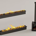 Modern Black Metal Fireplace With Linear Flames And Vertical Chimney Design