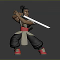 Animated Male Game Character In Black White Red Outfit Holding Sword In Fighting Stance