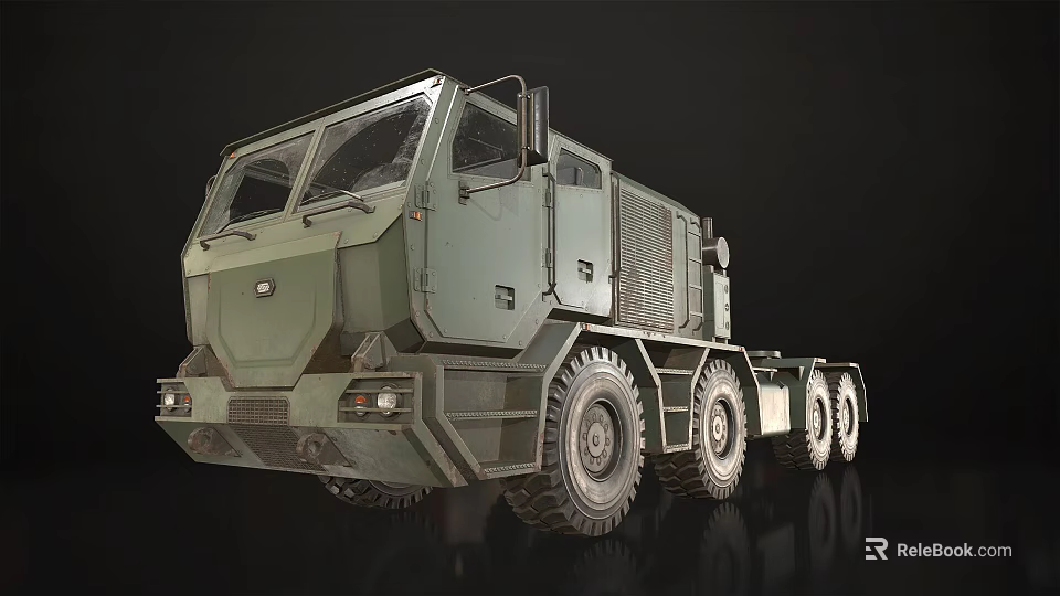 Military Green Heavy Duty Utility Truck Featuring Multiple Wheels And Robust Build 3d model 