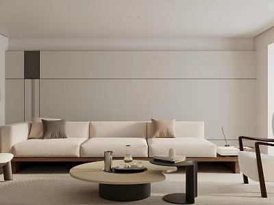Modern Living Room Interior Design With Beige Sofa Round Coffee Table And Minimalist Decor 3d model