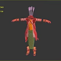 Vibrant Outfit With Red Hat Arrows Red Coat Yellow Shirt Green Patterned Pants Yellow Boots