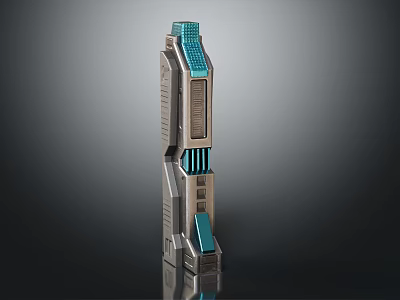 Modern Metallic Architectural Tower Featuring Blue Accents Layered Structure And Geometric Design 3d model