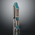 Modern Metallic Architectural Tower Featuring Blue Accents Layered Structure And Geometric Design