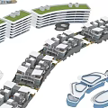 Modern Hotel Buildings With Green Rooftops Interconnected Circular Layout And Unique Structures 3d model