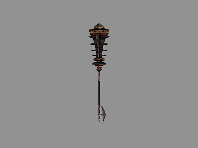 Ancient Ornate Spear Weapon With Intricate Top Structure Long Shaft And Sharp End 3d model