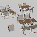 Outdoor Table Set With Wooden Tabletop Striped Cushion Chairs And Foldable Design For Garden