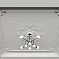 Ornate Ceiling Design With Intricate Patterns Decorative Border And White Globe Chandelier 3d model